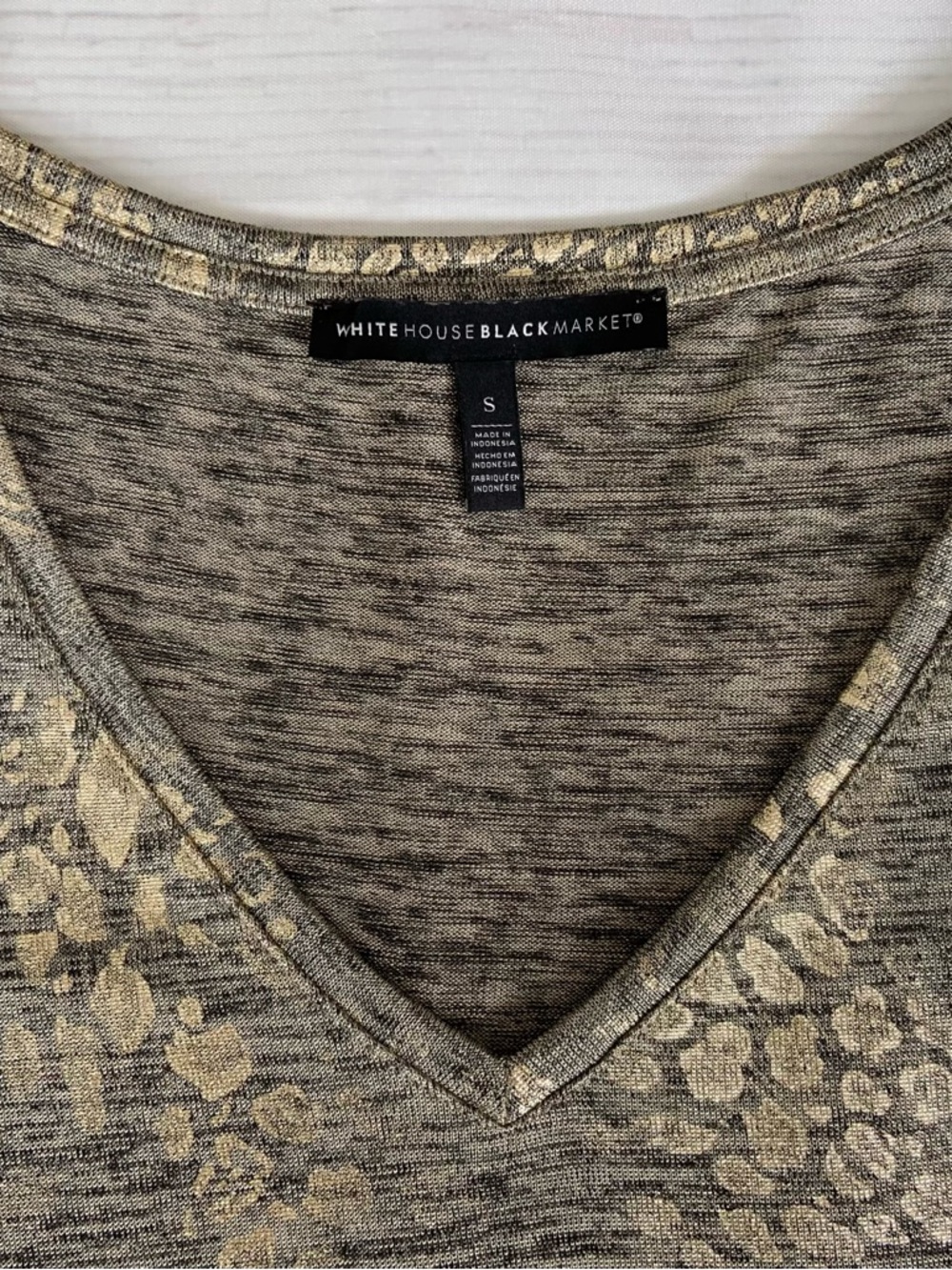 White House Black Market Metallic Gold, Black and Gray V-Neck Top